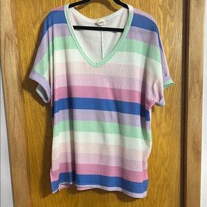 Colorful Striped V-Neck Women's Top